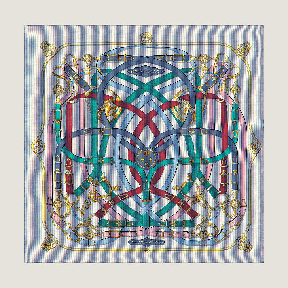 HERMES エルメス 2018SS 【Cavalcadour Morning】 Hermes Cashmere 140 GM White Cavalcadour Morning Shawl Scarf